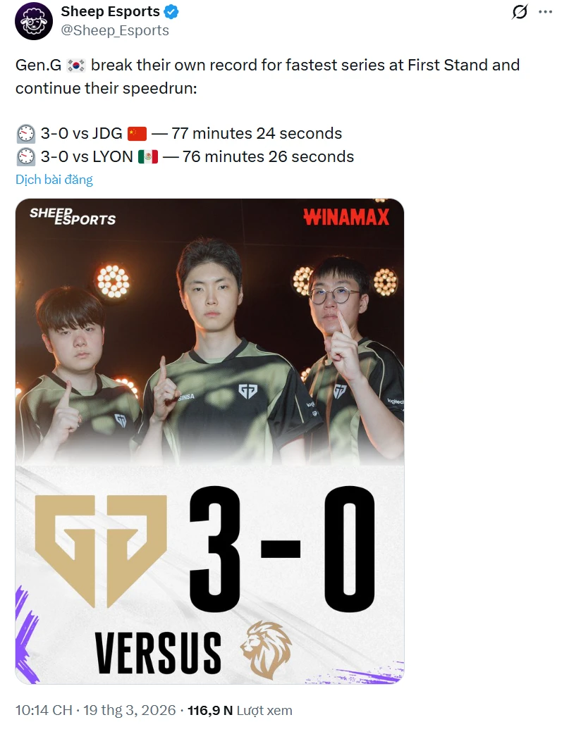 Gen.G phá kỷ lục thế giới tại First Stand: "Quái vật" không đối thủ?