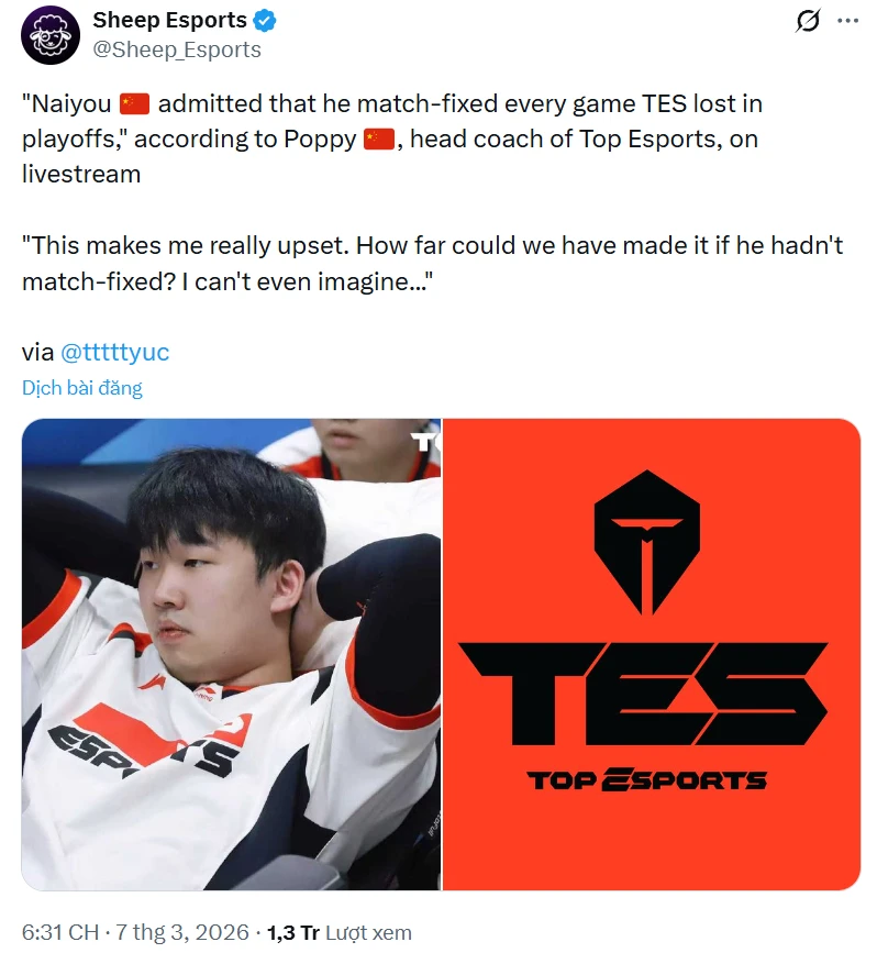 Không chỉ là nghi ngờ, HLV TES thừa nhận học trò "bán độ"