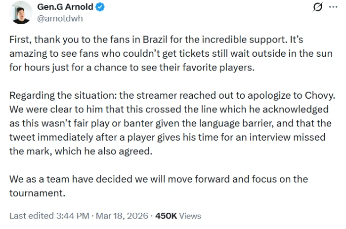 LMHT: Streamer người Brazil "nhạo báng" Gen.G và Chovy đã gửi lời xin lỗi chính thức