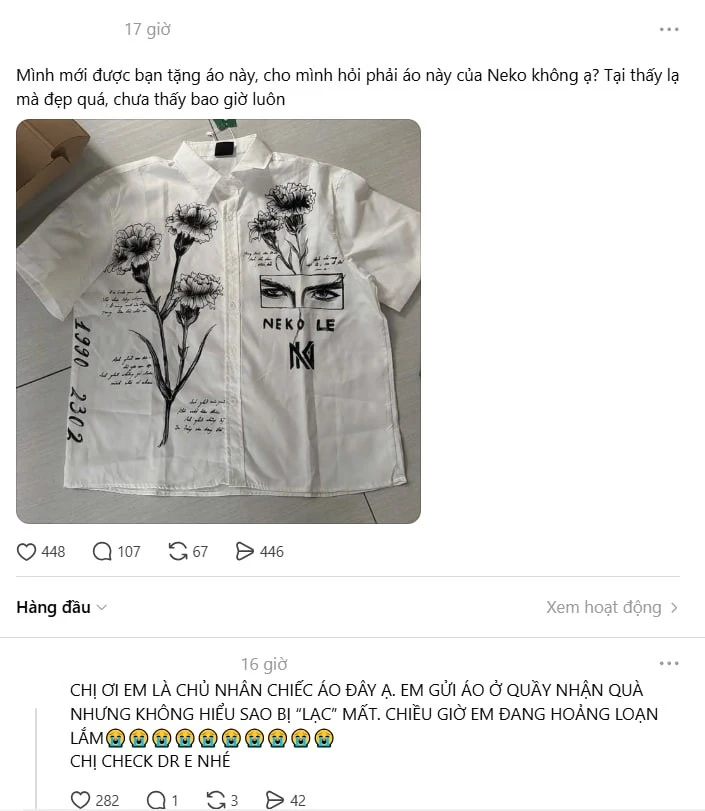 Chất áo in họa tiết độc quyền của Neko Lê đang được lan truyền