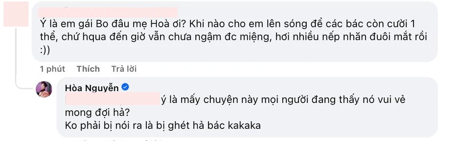 Phản hồi của Hoà Minzy về thông tin "em gái bé Bo"