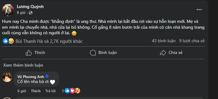 Quỳnh Lương thông báo biến cố gia đình, bài đăng đau đớn lúc nửa đêm gây chạnh lòng Quỳnh Lương thông báo biến cố gia đình, bài đăng đau đớn lúc nửa đêm gây chạnh lòng