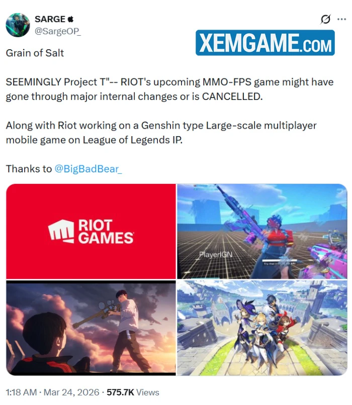 Riot Games đã hủy bỏ dự án MMO-FPS để tập trung vào "Genshin Impact" LMHT