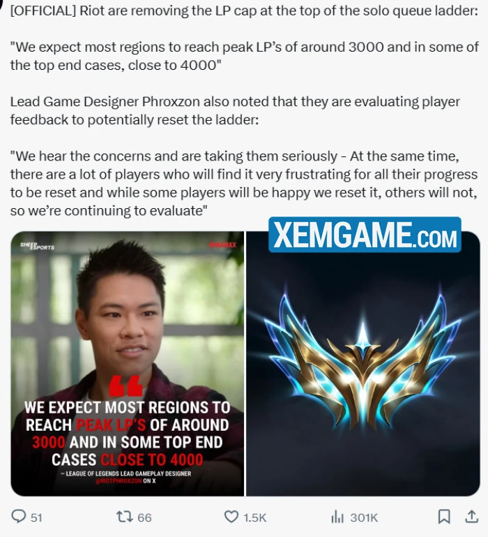 Riot Games loại bỏ "trần điểm" xếp hạng tối đa, game thủ top đầu vui mừng không xiết