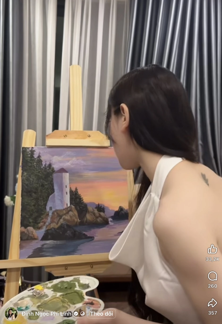 Say lòng trước khoảnh khắc "nàng thơ" bên giá vẽ, vẻ đẹp thanh tao hút hồn mọi ánh nhìn