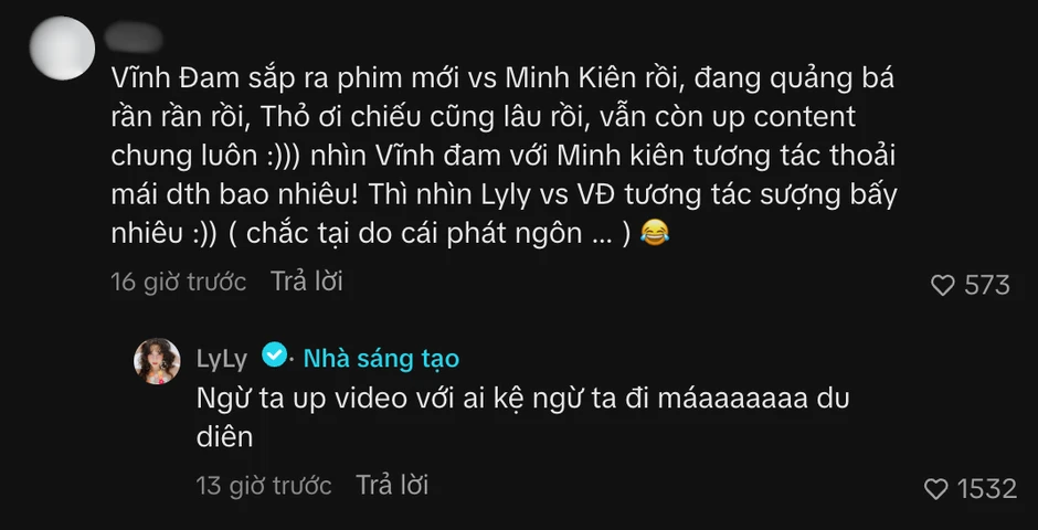 Vĩnh Đam và LyLy cứ sáp lại là vấp chỉ trích