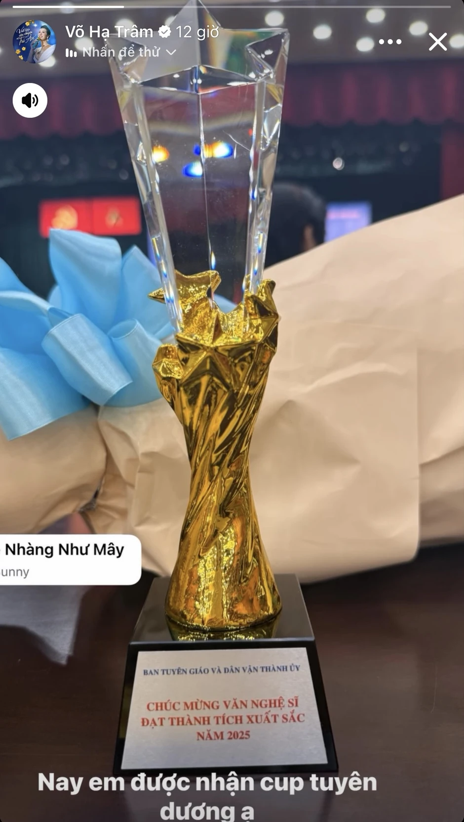 Võ Hạ Trâm nhận cúp vàng của Ban Tuyên Giáo, là giảng viên Nhạc viện đắt show bậc nhất