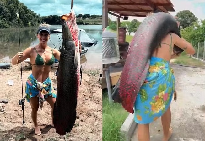 Người phụ nữ câu được con cá khổng lồ nặng 65kg trên sông- Ảnh 1.