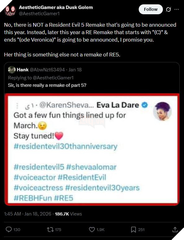 Leaker Uy Tín Khẳng Định Một Phần Game Resident Evil Phổ Biến Sẽ Được Công Bố Trong Năm 2