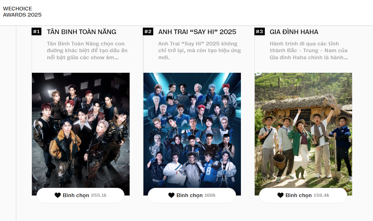 Cập nhật cuộc đua gameshow cực hot tại WeChoice: Hé lộ cái tên tạm dẫn đầu, show có Trấn Thành, Trường Giang đang ở đâu?- Ảnh 2.