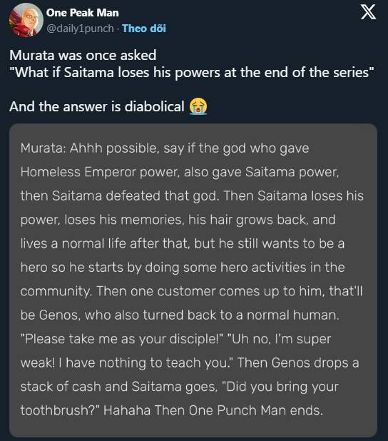 Kết thúc của One Punch Man: Saitama mất hết sức mạnh, mọc lại tóc và trở về làm