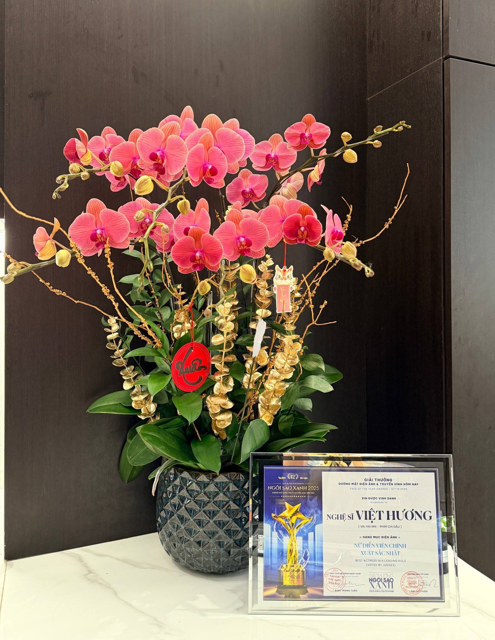 Việt Hương chia sẻ hình ảnh chứng nhận vinh danh nhờ vai Hai Nhị trong