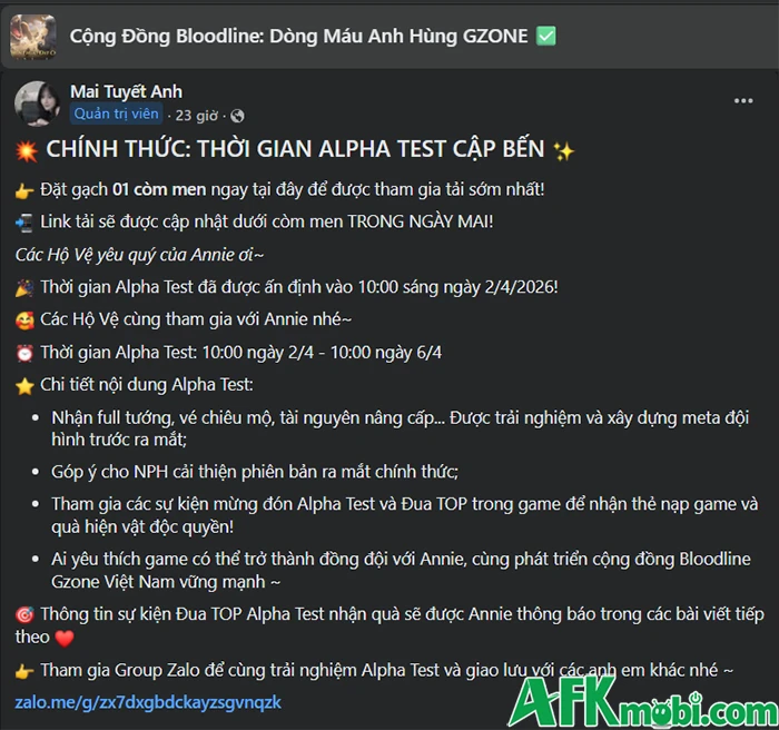 Bloodline: Dòng Máu Anh Hùng tổ chức Alpha Test từ 2 đến hết 6/4
