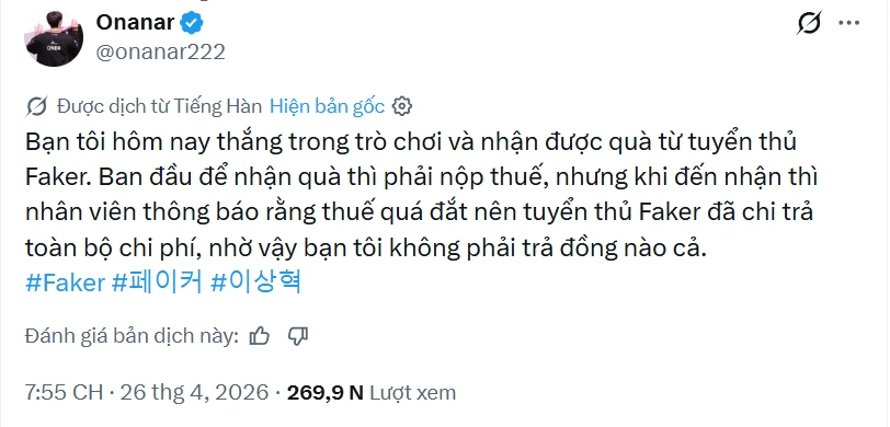 Faker tiếp tục khiến fan "ấm lòng" với hành động đầy ý nghĩa