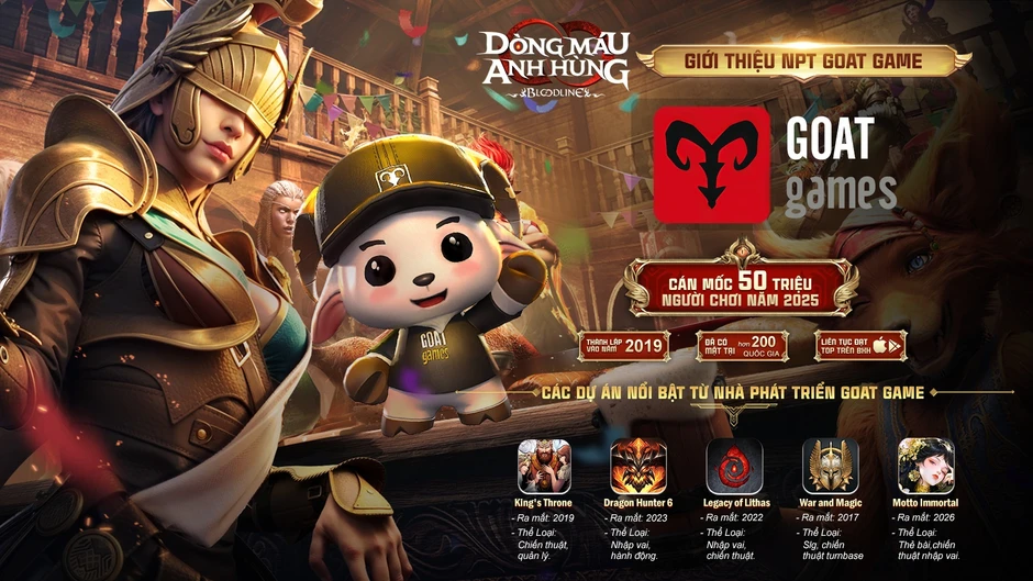 Gzone bắt tay GOAT Games đưa siêu phẩm Bloodline: Dòng Máu Anh Hùng về Việt Nam
