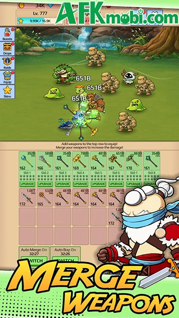 Idle Blades: Fantasy Master cho bạn mua và hợp nhất các vũ khí