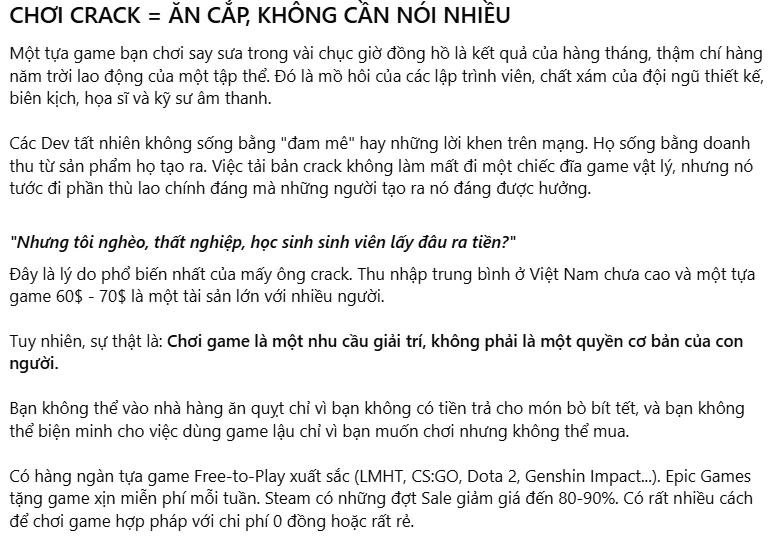 Lên án chơi game Crack, game thủ khiến cộng đồng nảy sinh tranh cãi