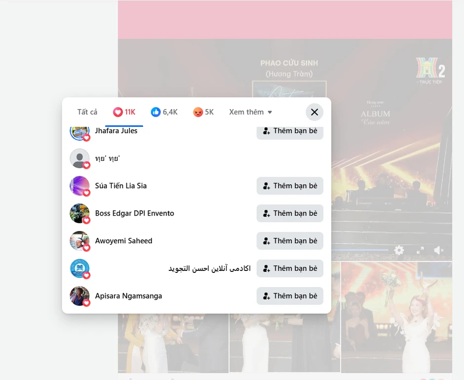 Nhiều tài khoản Ấn Độ, Châu Phi... thả tim vào bài đăng Hương Tràm nhận giải Cống hiến Nhiều tài khoản Ấn Độ, Châu Phi... thả tim vào bài đăng Hương Tràm nhận giải Cống hiến