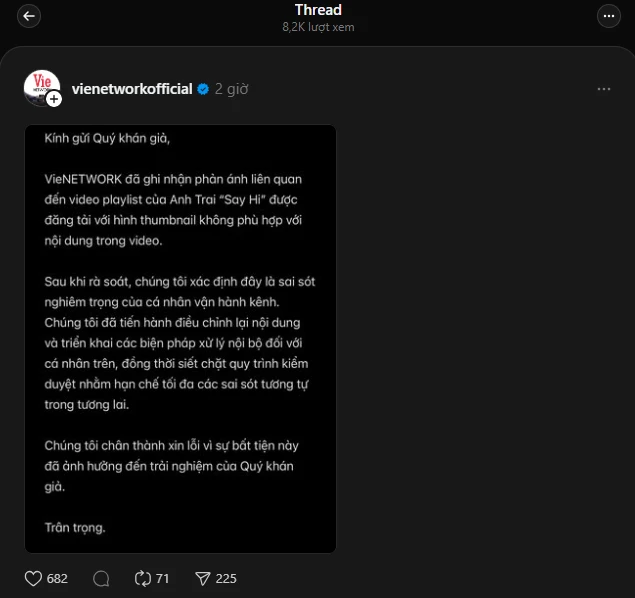 NSX Anh Trai Say Hi đăng bài xin lỗi