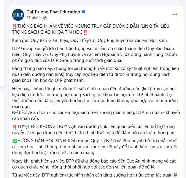 Phụ huynh bàng hoàng phát hiện sách Tin học lớp 3 của con chứa link đồi trụy, Nhà phát hành lập tức thông cáo KHẨN!