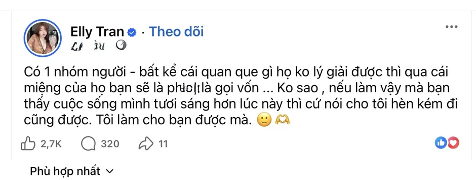 Quá bức xúc, Elly Tran lên tiếng về việc bị gắn mác bởi những từ ngữ "nhạy cảm"