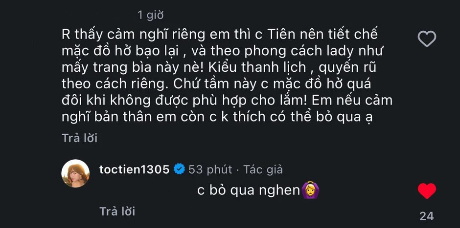 Tóc Tiên đáp trả khi bị nhắc nhở ăn mặc quá hở hang