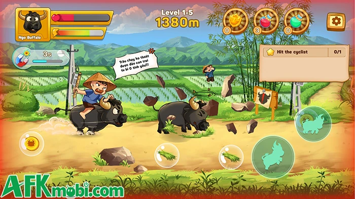 Trâu Phượt cho bạn điều khiển trâu chạy tránh chướng ngại vật