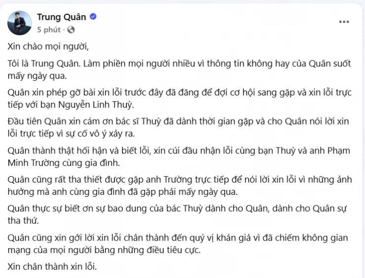 Trung Quân Idol trực tiếp đến xin lỗi nạn nhân sau vụ bị tố hành hung phụ nữ