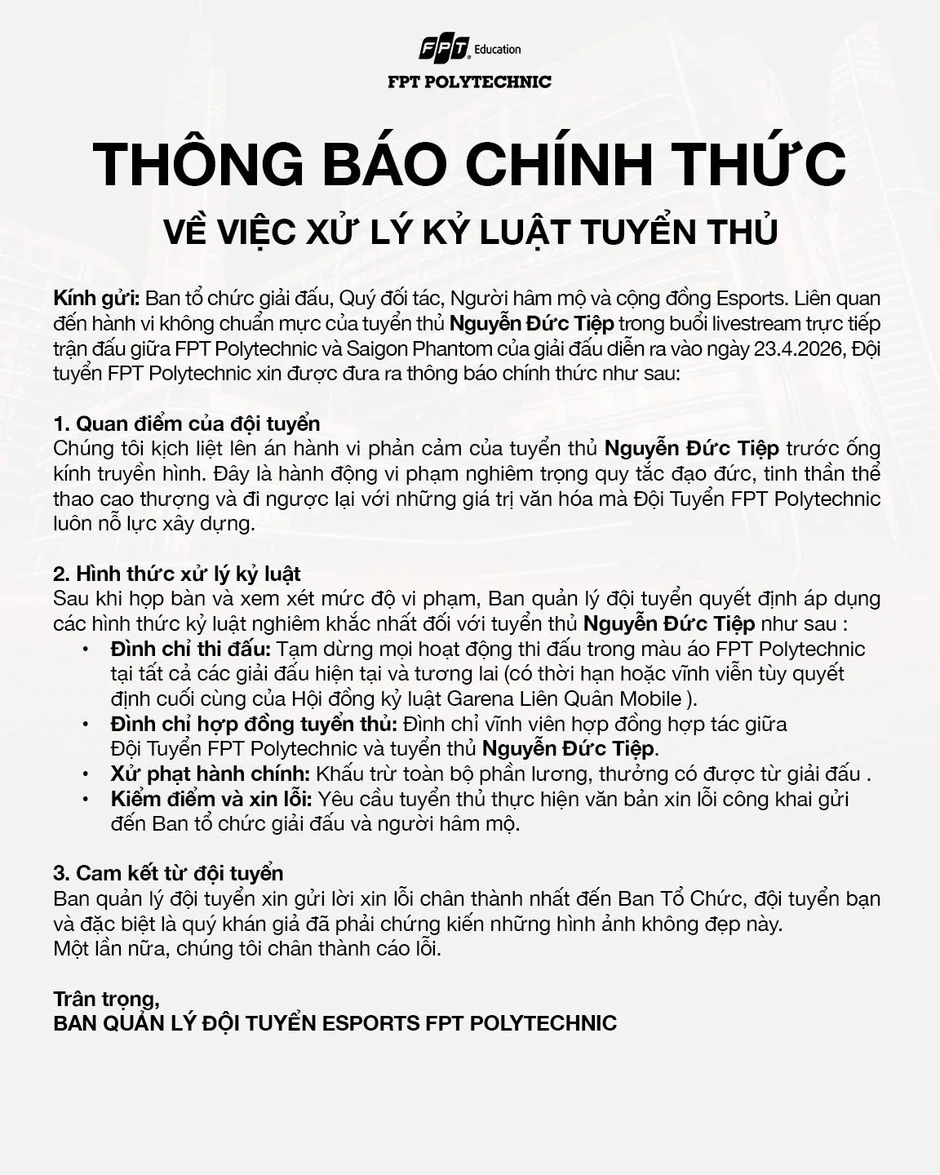 Tuyển thủ Liên Quân Mobile bị cắt hợp đồng vì hành động khiếm nhã