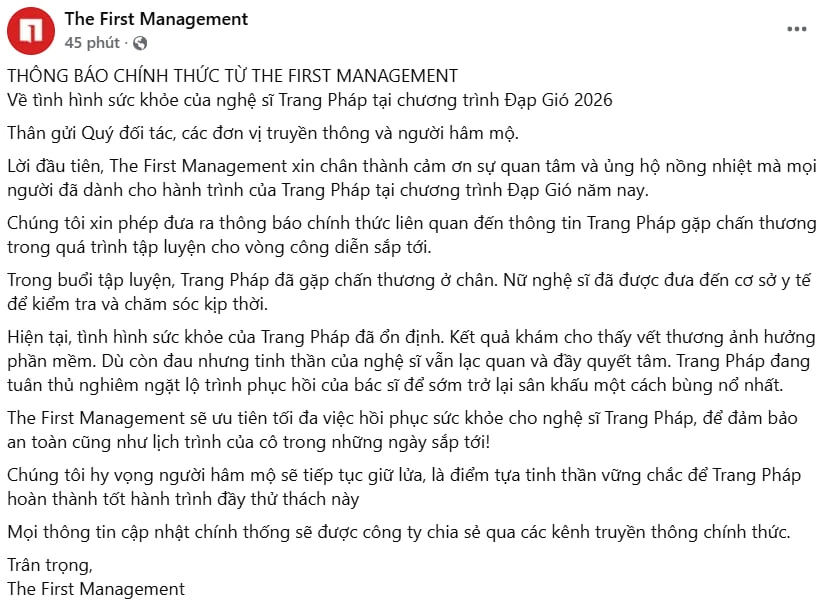 Thông báo nóng về sức khoẻ Trang Pháp