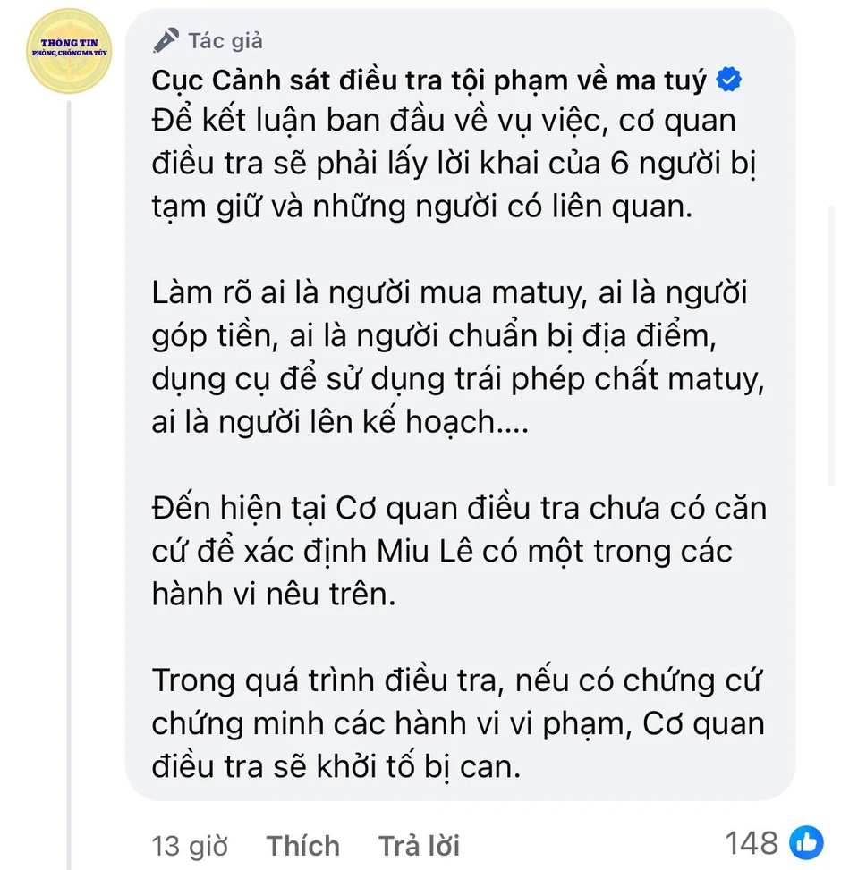Thông tin mới nhất vụ Miu Lê sử dụng trái phép chất ma tuý