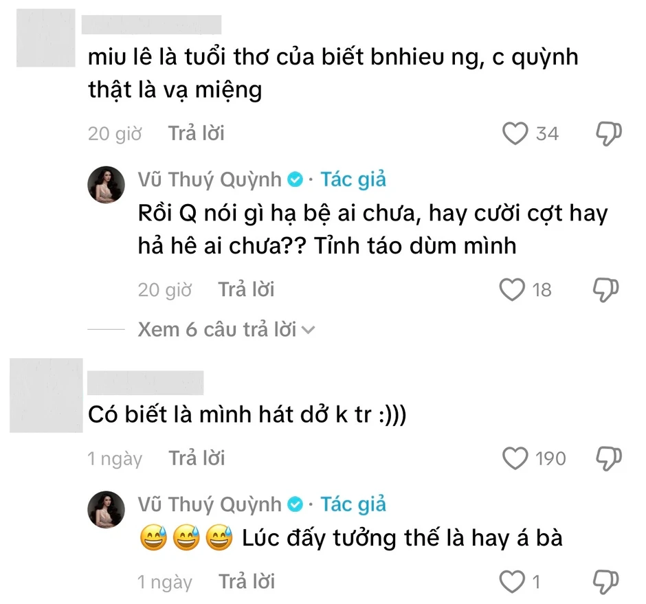 Vũ Thuý Quỳnh lên tiếng sau buổi livestream tranh cãi liên quan Miu Lê, đáp trả luôn thắc mắc về Đức Phạm Vũ Thuý Quỳnh lên tiếng sau buổi livestream tranh cãi liên quan Miu Lê, đáp trả luôn thắc mắc về Đức Phạm