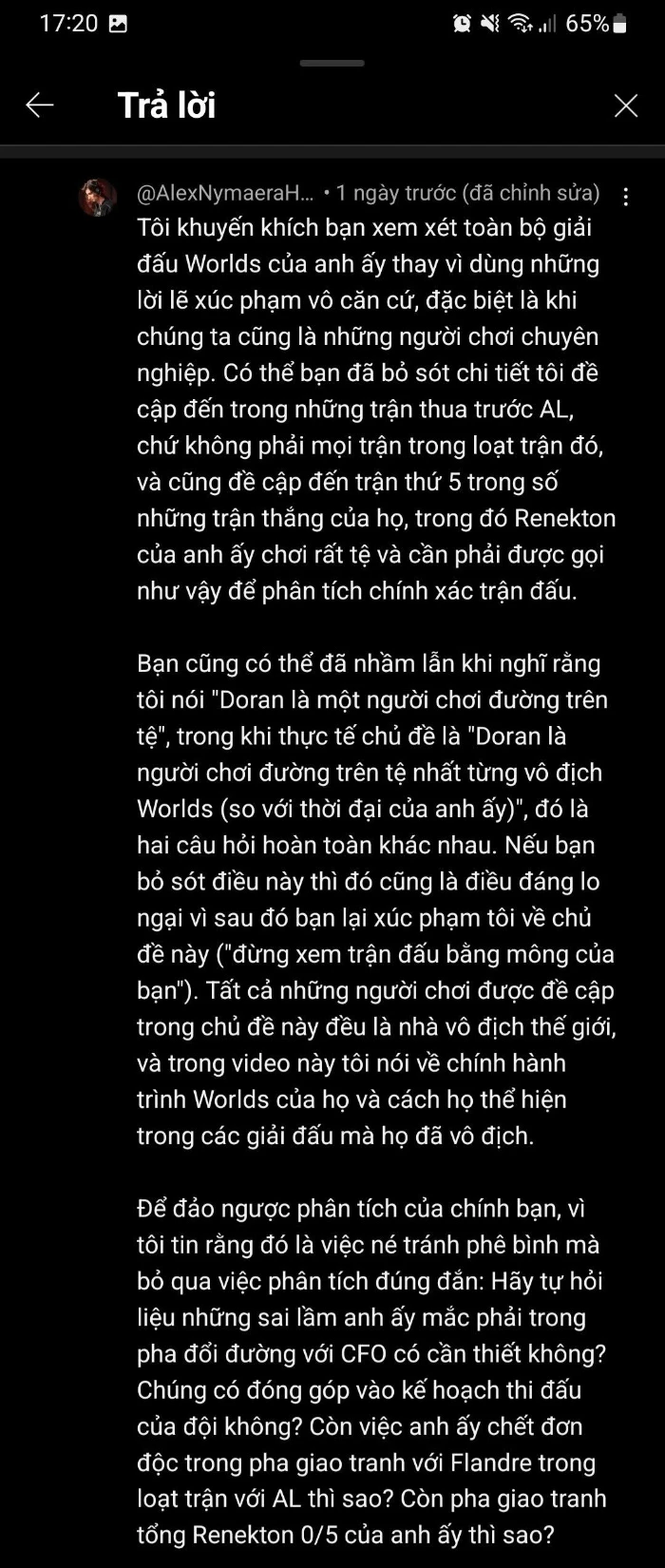 BLV Linh Cao Thủ "var" BLV nước ngoài Nymaera vì đánh giá thấp Doran BLV Linh Cao Thủ "var" BLV nước ngoài Nymaera vì đánh giá thấp Doran