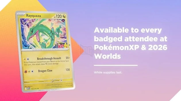 Pokémon World Championships 2026 công bố loạt thẻ promo độc quyền mới, nổi bật với Pikachu và Rayquaza Pokémon World Championships 2026 công bố loạt thẻ promo độc quyền mới, nổi bật với Pikachu và Rayquaza