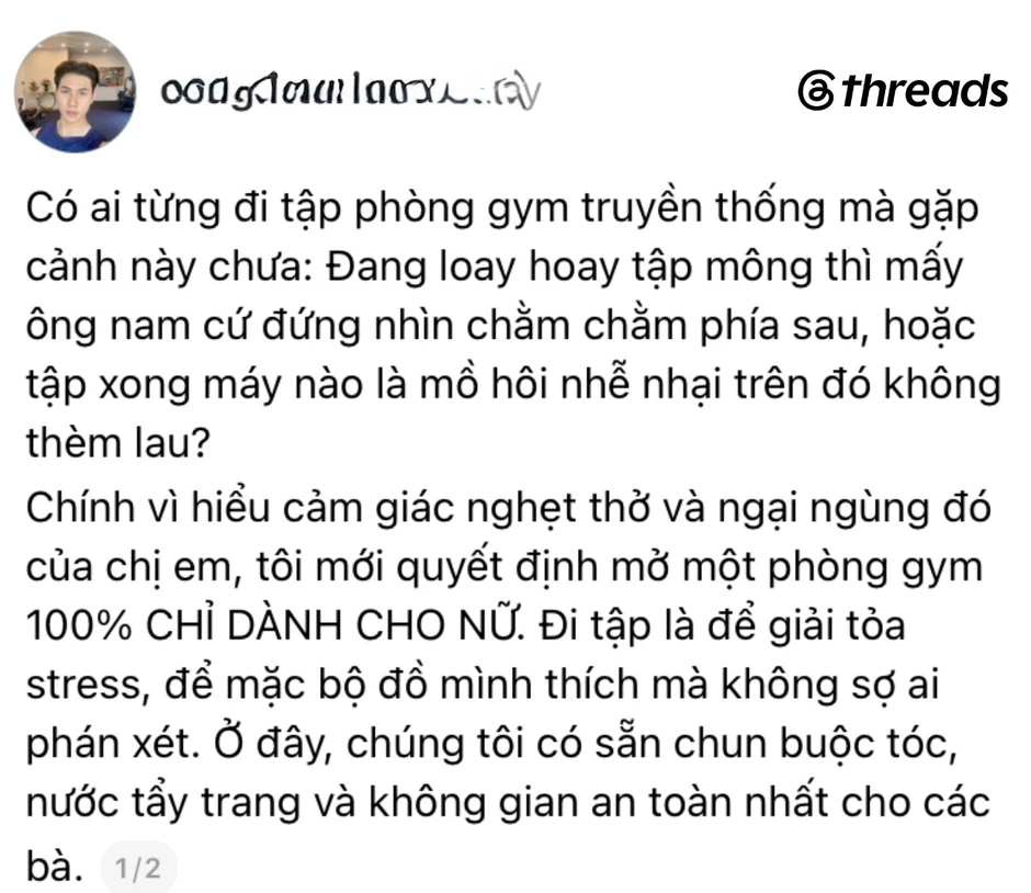 Tranh cãi mô hình phòng gym nữ "private" nhưng huấn luyện viên là nam Tranh cãi mô hình phòng gym nữ "private" nhưng huấn luyện viên là nam