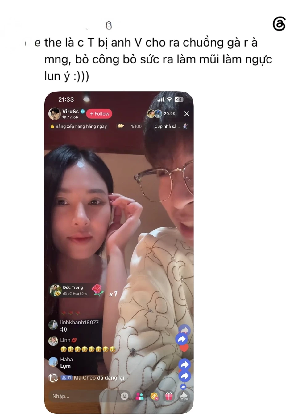 ViruSs xuất hiện bên "gái lạ" trên livestream, "Thảo trợ lý" bị thất sủng?