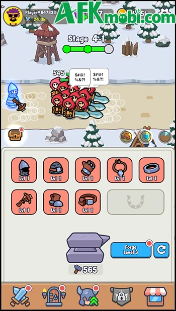Auto Forge - idle RPG: Nhấn rèn trang bị để phát triển nhân vật