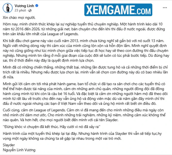 Slayder giải nghệ: Từ xạ thủ hàng đầu VCS cho đến kết cục viên mãn