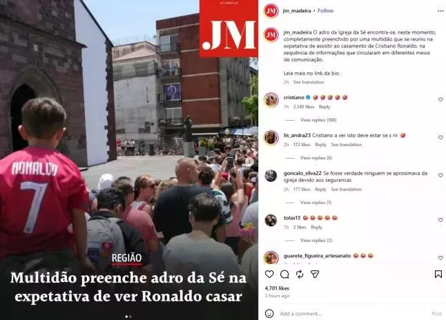 Biển người vây kín nhà thờ xem đám cưới Ronaldo Biển người vây kín nhà thờ xem đám cưới Ronaldo