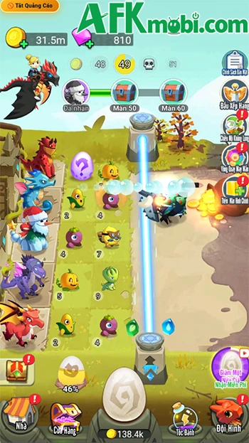 Đảo Rồng Tái Sinh game phòng thủ idle theo lối ấp trứng, hợp nhất