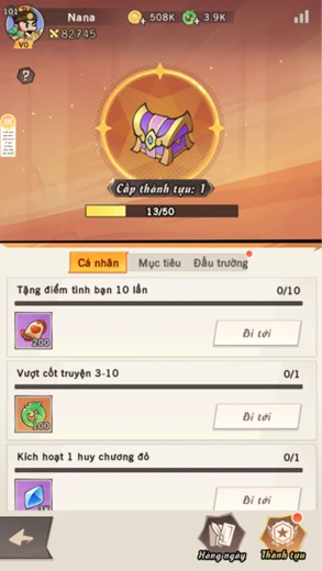 Đội Tướng Nhí Nhố - Hệ thống nhiệm vụ chính tuyến và thành tích cá nhân Đội Tướng Nhí Nhố - Hệ thống nhiệm vụ chính tuyến và thành tích cá nhân