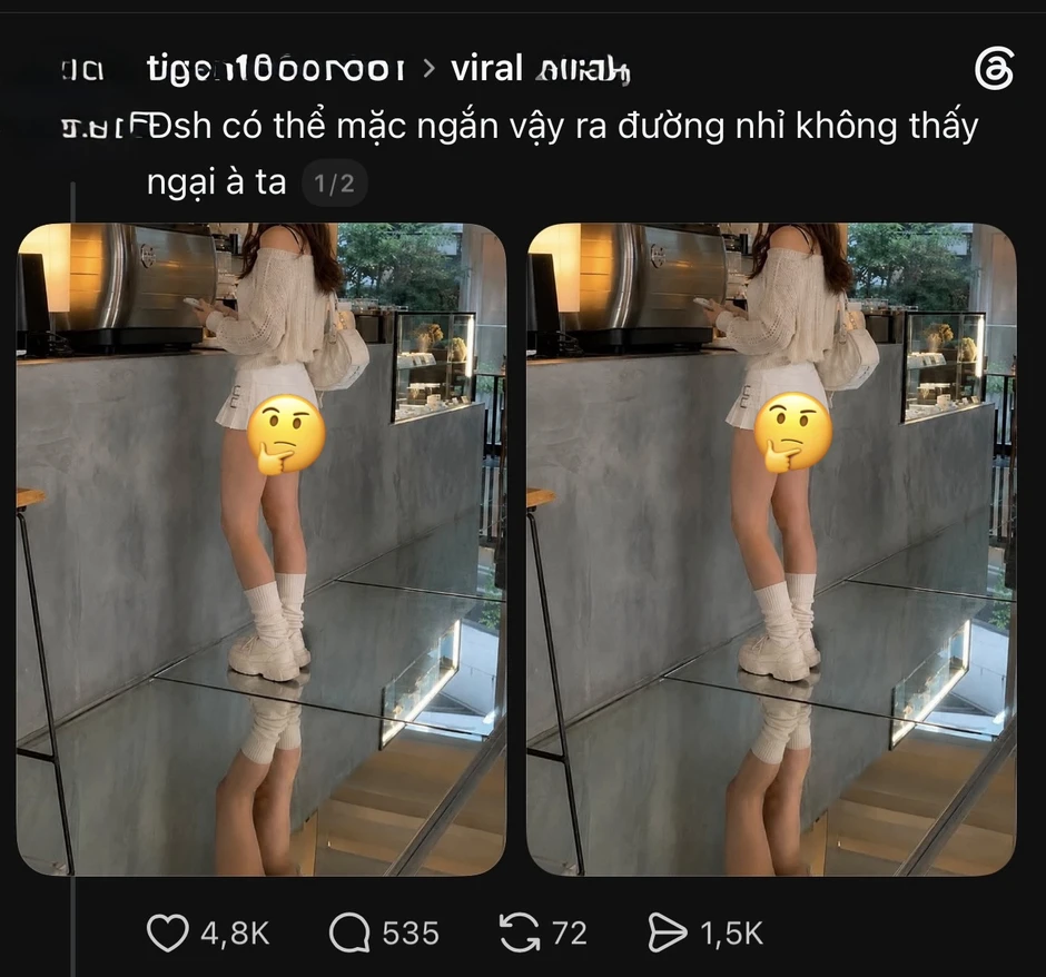 Cô gái mặc váy ngắn đi cà phê gặp sàn gương gây tranh cãi trên mạng xã hội