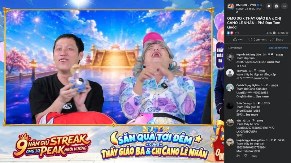 Game thủ OMG 3Q - VNG hào hứng tương tác cùng Chị Ca Nô và Thầy Giáo Ba