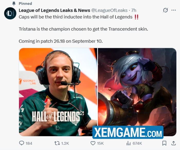 Riot "nhá hàng" skin Tristana Đại Sảnh Huyền Thoại của Caps