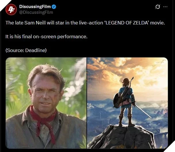 The Legend of Zelda được cho là tác phẩm cuối cùng có Sam Neill trước khi qua đời