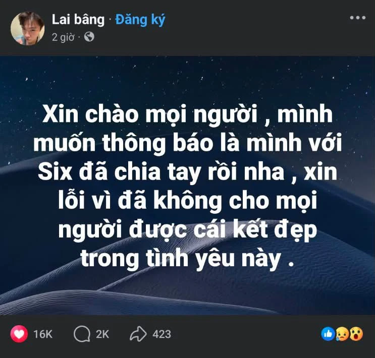 Lai Bâng xác nhận đã chia tay Trang Six