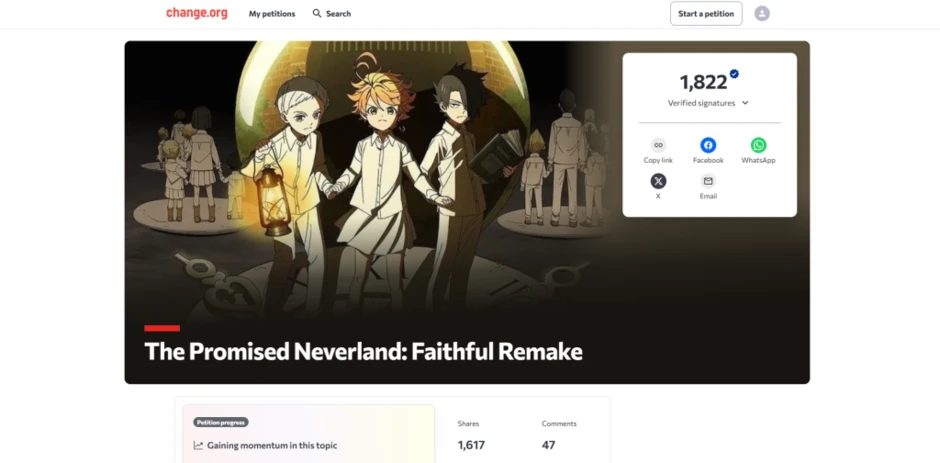 Sau 5 năm, người hâm mộ The Promised Neverland phát động chiến dịch lớn đòi sản xuất bản remake Sau 5 năm, người hâm mộ The Promised Neverland phát động chiến dịch lớn đòi sản xuất bản remake