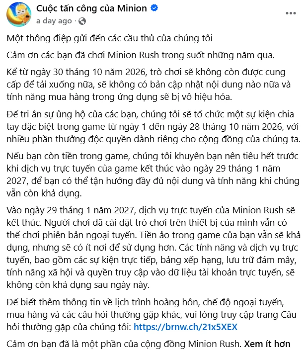 Siêu phẩm tuổi thơ vượt mốc 1 tỷ lượt tải, đột ngột thông báo khai tử khiến cộng đồng game thủ tiếc nuối