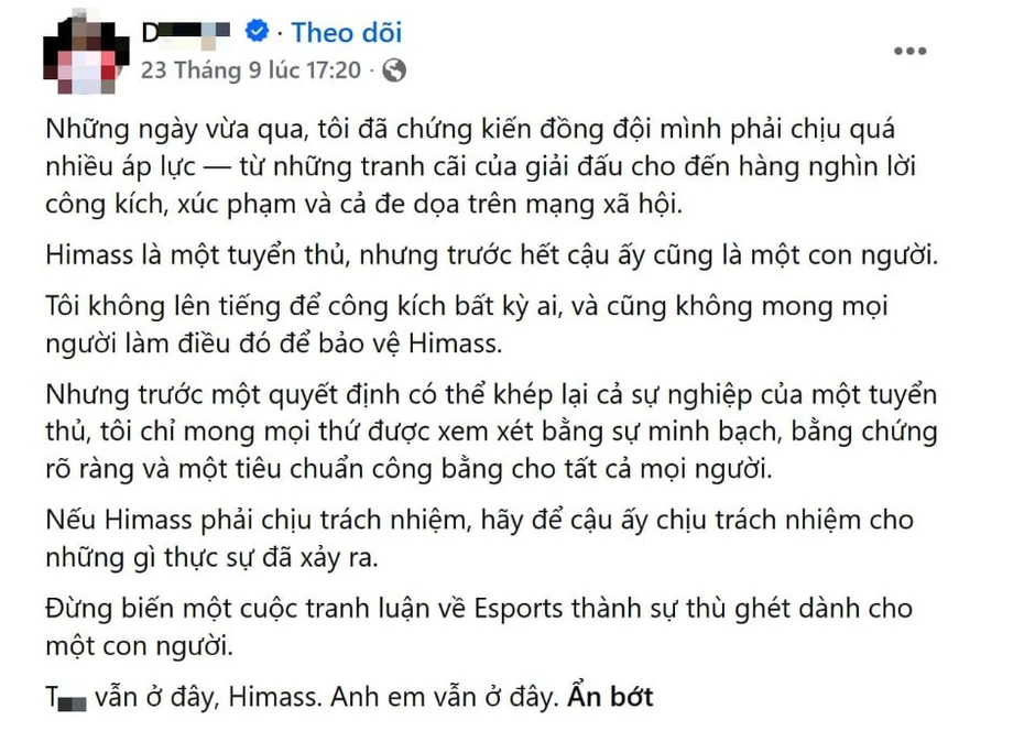 Giang cư mận lại dậy sóng với phát ngôn của đồng đội cũ Himass, đúng là "kẻ thù ở ngay sau lưng"