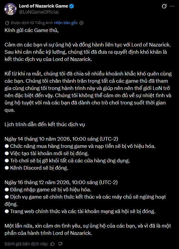 Lại một game chuyển thể nổi tiếng bị khai tử, thời hạn chỉ vỏn vẹn 2 năm mà không có nổi một lý do cụ thể